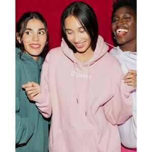 Glossier womens hoodie size M lilac heavy embroidered logo
